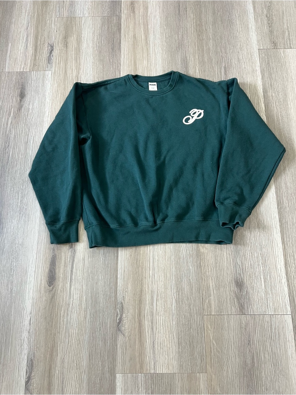 PINK Victoria's Secret Forest Green Crewneck with White Script P